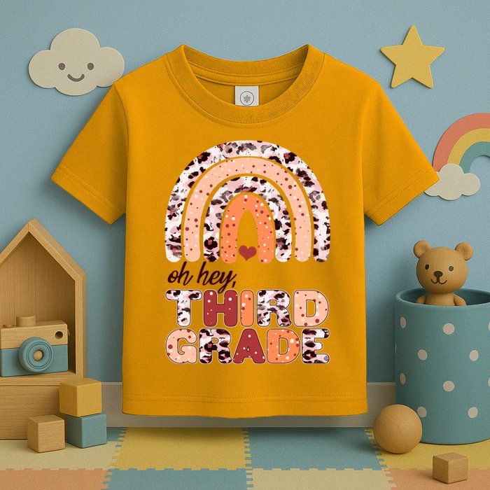 Oh Hey Third Grade Leopard Print Pattern Rainbow Toddler T-Shirt