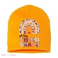 Oh Hey Third Grade Leopard Print Pattern Rainbow Short Acrylic Beanie