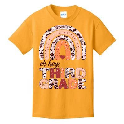 Oh Hey Third Grade Leopard Print Pattern Rainbow Kids T-Shirt