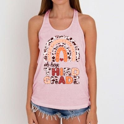 Oh Hey Third Grade Leopard Print Pattern Rainbow Women's Knotted Racerback Tank