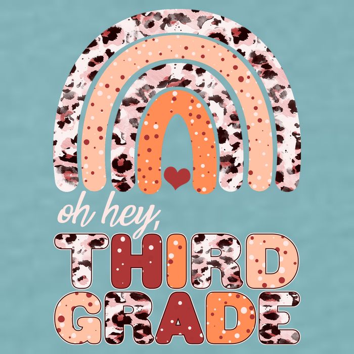 Oh Hey Third Grade Leopard Print Pattern Rainbow Sueded Cloud Jersey T-Shirt