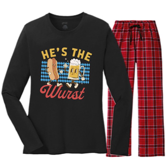 Oktoberfes Hes The Wurst Shes A Brat Couples Matching Women's Long Sleeve Flannel Pajama Set 