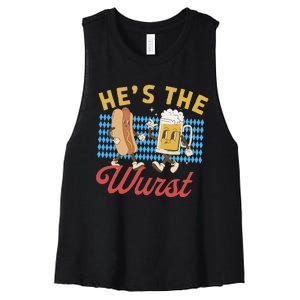 Oktoberfes Hes The Wurst Shes A Brat Couples Matching Women's Racerback Cropped Tank