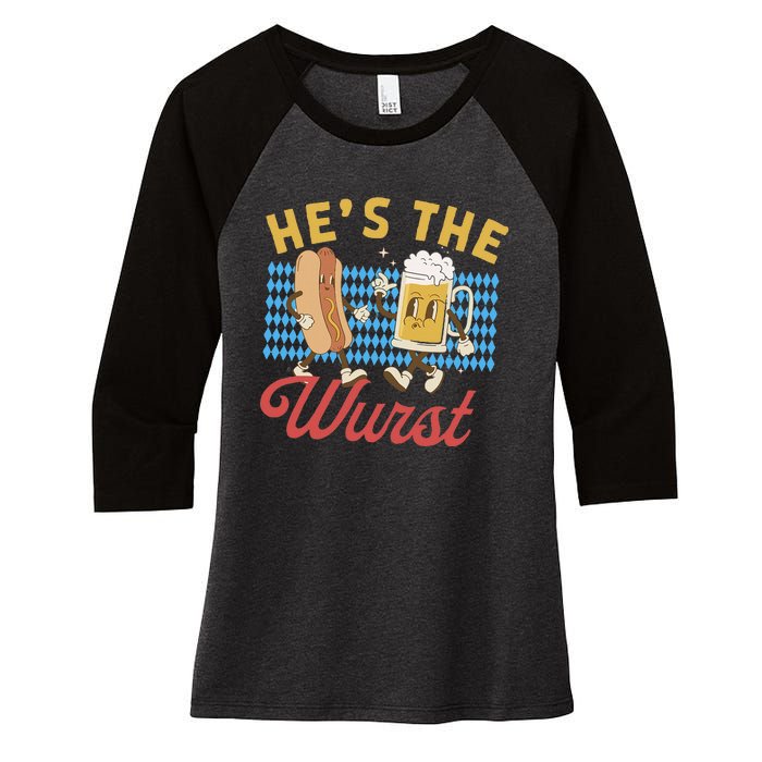 Oktoberfes Hes The Wurst Shes A Brat Couples Matching Women's Tri-Blend 3/4-Sleeve Raglan Shirt