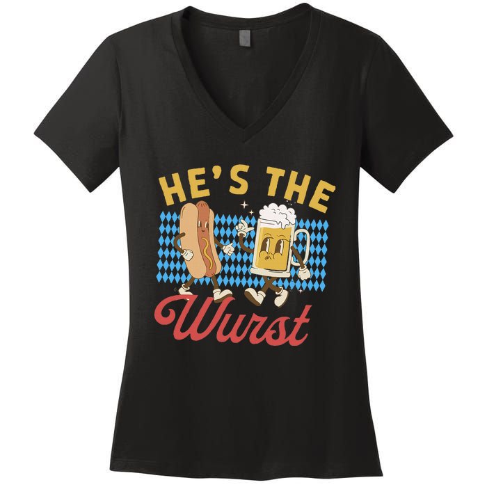 Oktoberfes Hes The Wurst Shes A Brat Couples Matching Women's V-Neck T-Shirt