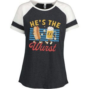 Oktoberfes Hes The Wurst Shes A Brat Couples Matching Enza Ladies Jersey Colorblock Tee