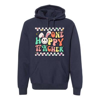 One Hoppy Teacher Bunny Easter Day Groovy Retro Premium Hoodie