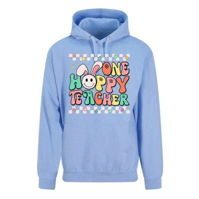 One Hoppy Teacher Bunny Easter Day Groovy Retro Unisex Surf Hoodie