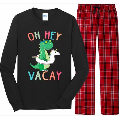 Oh Hey Vacay Dinosaur Unicorn Tropical Summer Funny Gift Long Sleeve Pajama Set