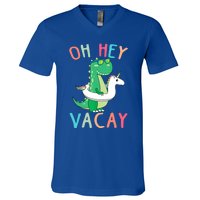 Oh Hey Vacay Dinosaur Unicorn Tropical Summer Funny Gift V-Neck T-Shirt