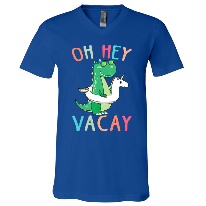 Oh Hey Vacay Dinosaur Unicorn Tropical Summer Funny Gift V-Neck T-Shirt