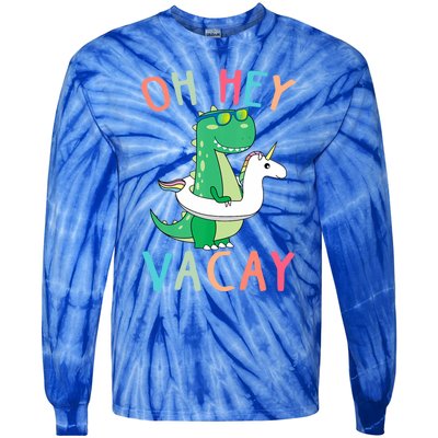 Oh Hey Vacay Dinosaur Unicorn Tropical Summer Funny Gift Tie-Dye Long Sleeve Shirt