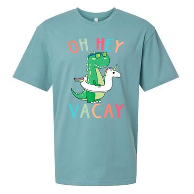 Oh Hey Vacay Dinosaur Unicorn Tropical Summer Funny Gift Sueded Cloud Jersey T-Shirt