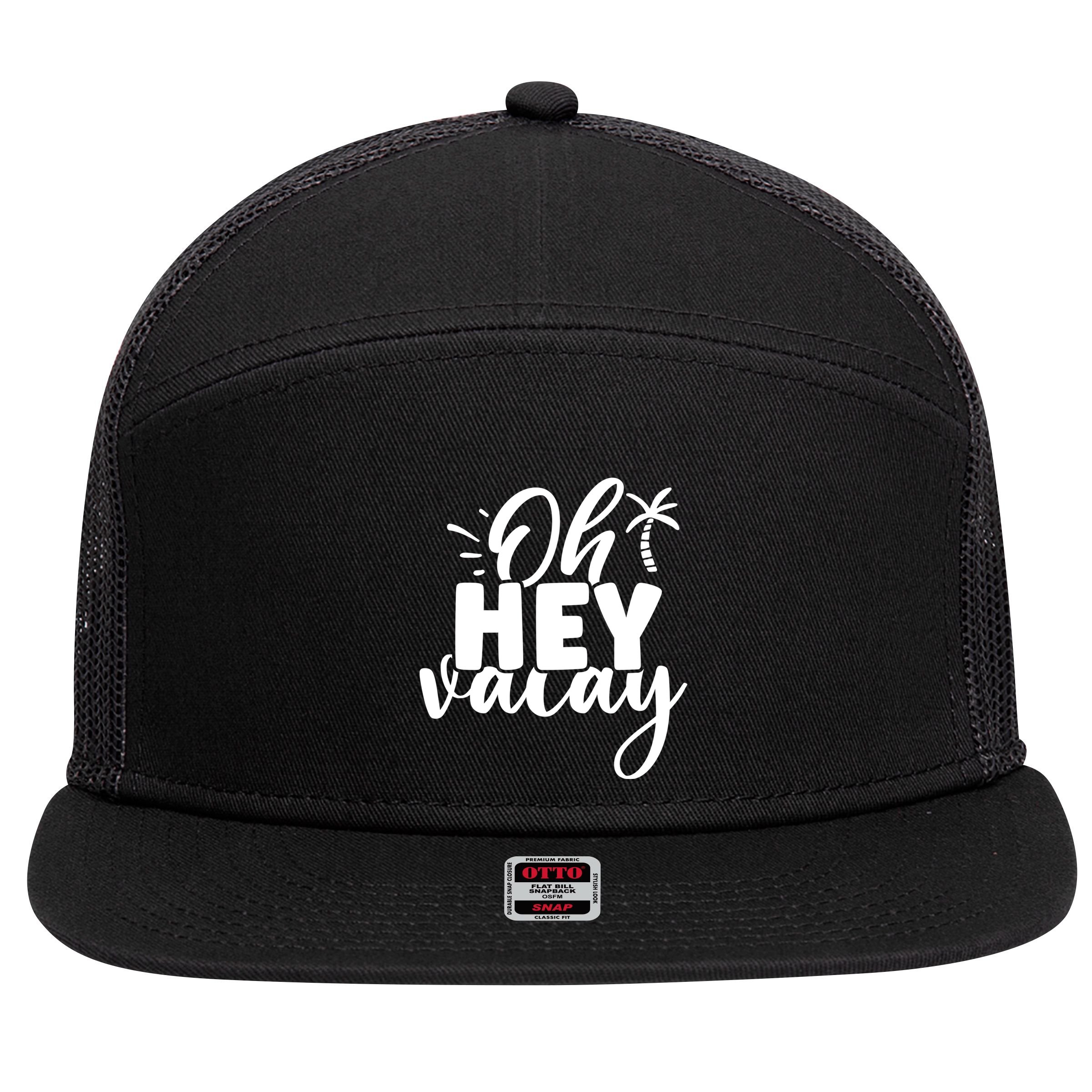 Oh Hey Vacay Palm Tree Summer 7 Panel Mesh Trucker Snapback Hat
