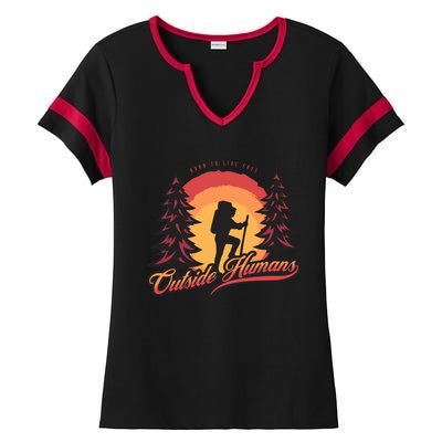 Outside Hu Wanderlust Born Free Adventurer Backpacker Funny Gift Ladies Halftime Notch Neck Tee