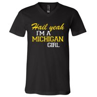 Oh Hail Yeah Michigan Michigander Pride Distressed V-Neck T-Shirt