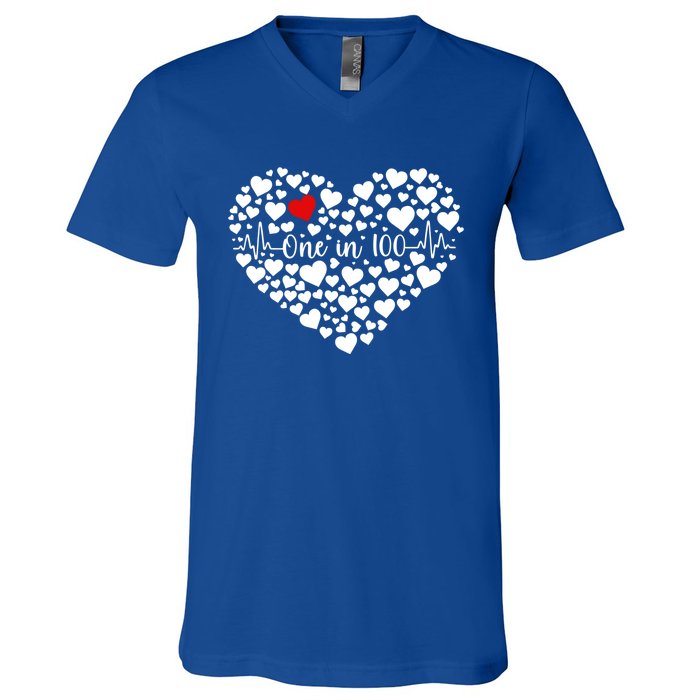 One In 100 Chd Congenital Heart Disease Awareness Gift V-Neck T-Shirt