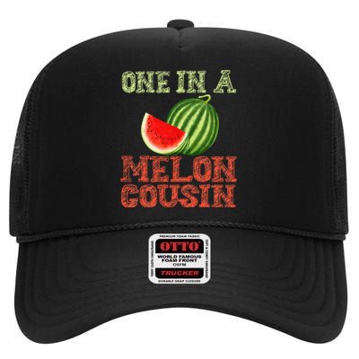 One In A Melon Cousin Watermelon Cousin Baby Announcement High Crown Mesh Back Trucker Hat