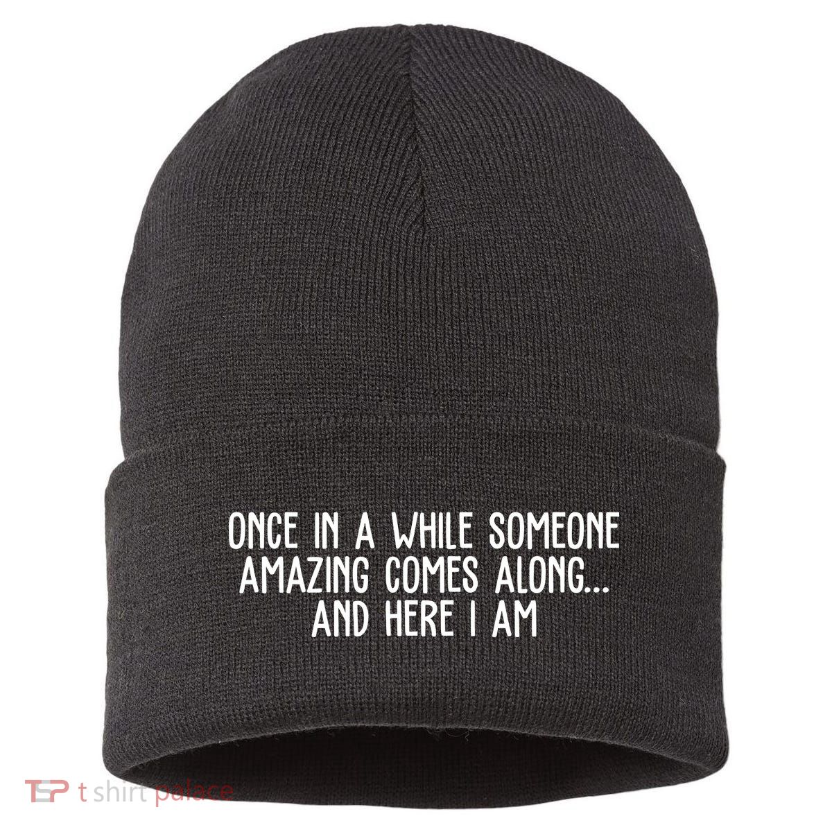 Once In A While Someone Amazing Comes Along And Here I Am Funny Sustainable Knit Beanie
