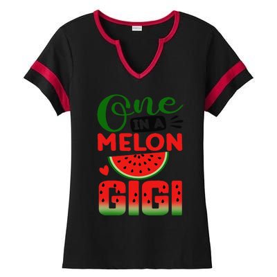 One In A Melon Gigi Family Matching Watermelon Summer Vibes Ladies Halftime Notch Neck Tee