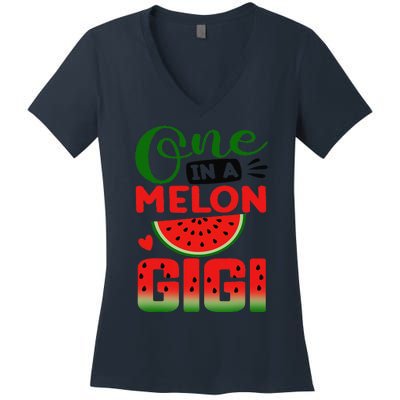 One In A Melon Gigi Family Matching Watermelon Summer Vibes Women's V-Neck T-Shirt