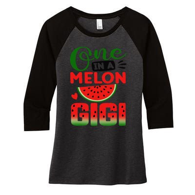 One In A Melon Gigi Family Matching Watermelon Summer Vibes Women's Tri-Blend 3/4-Sleeve Raglan Shirt