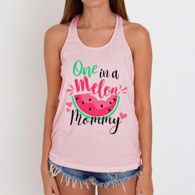 One In A Melon Mommy Summer Birthday Party Matching Family Women's Knotted Racerback Tank