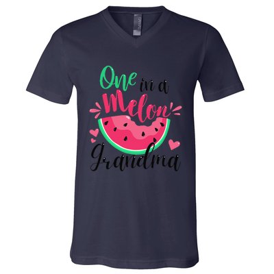 One In A Melon Grandma Summer Birthday Party Matching V-Neck T-Shirt