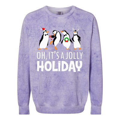 Oh It’s A Jolly a Holidays Christmas Penguin Santa Hat Colorblast Crewneck Sweatshirt