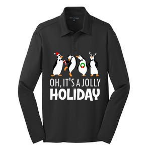 Oh It’s A Jolly a Holidays Christmas Penguin Santa Hat Silk Touch Performance Long Sleeve Polo