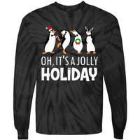 Oh It’s A Jolly a Holidays Christmas Penguin Santa Hat Tie-Dye Long Sleeve Shirt