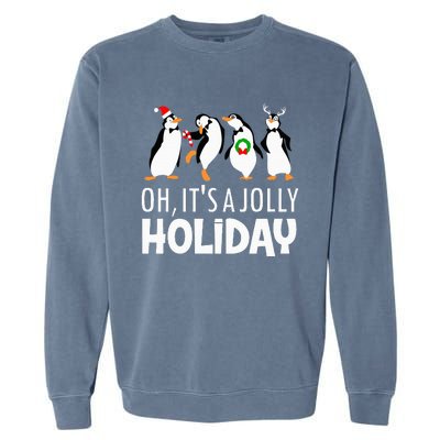 Oh It’s A Jolly a Holidays Christmas Penguin Santa Hat Garment-Dyed Sweatshirt