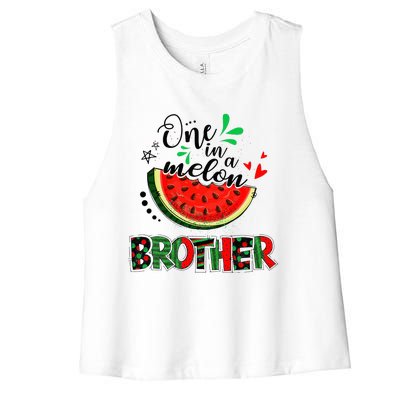 One In A Melon Brother Watermelon Family Matching Summer Women's Racerback Cropped Tank