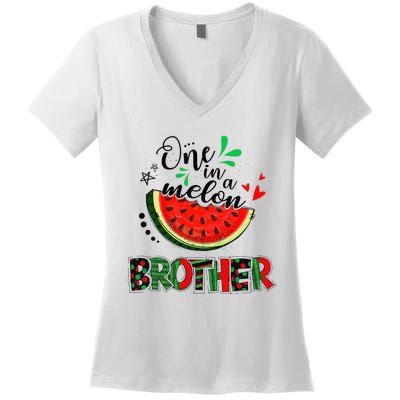 One In A Melon Brother Watermelon Family Matching Summer Women's V-Neck T-Shirt