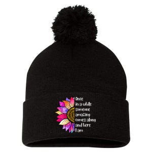 Once In A While Someone Amazing Comes Along Sunflower Pom Pom 12in Knit Beanie