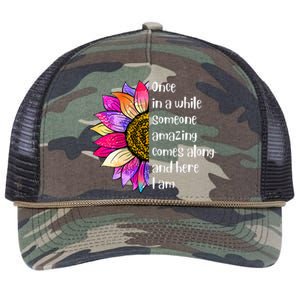 Once In A While Someone Amazing Comes Along Sunflower Retro Rope Trucker Hat Cap