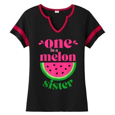 One In A Melon Sister Watermelon Party Family Matching Ladies Halftime Notch Neck Tee