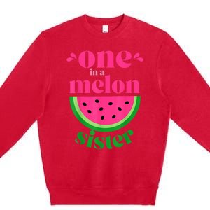 One In A Melon Sister Watermelon Party Family Matching Premium Crewneck Sweatshirt