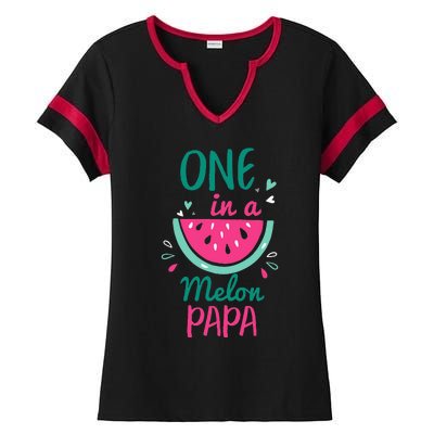 One In A Melon Papa Watermelon Family Matching Ladies Halftime Notch Neck Tee