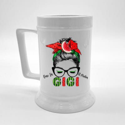 One In A Melon Gigi Messy Bun Watermelon Summer Vibes Beer Stein