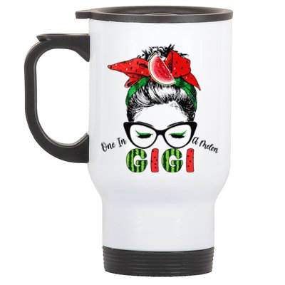 One In A Melon Gigi Messy Bun Watermelon Summer Vibes Stainless Steel Travel Mug