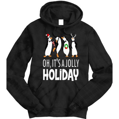 Oh It’s A Jolly a Holidays Christmas Penguin Box Santa Hat Tie Dye Hoodie