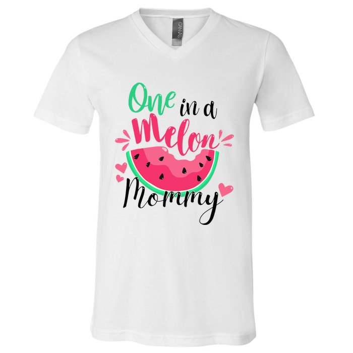 One in a Melon Mommy Summer Birthday Party Matching Family V-Neck T-Shirt