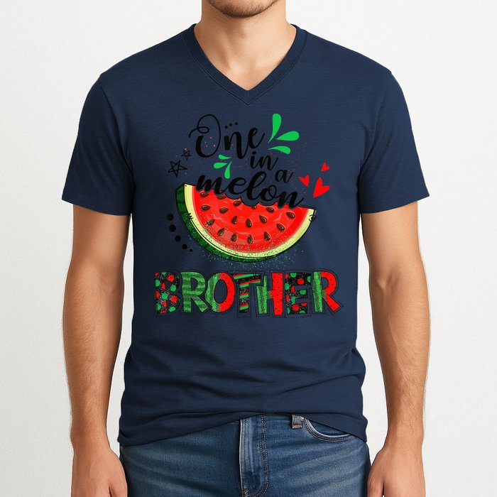 One In A Melon Brother Watermelon Family Matching Summer V-Neck T-Shirt