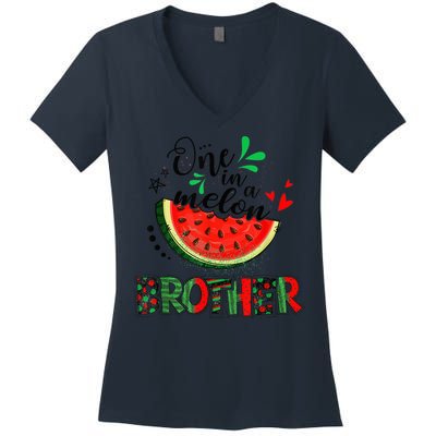 One In A Melon Brother Watermelon Family Matching Summer Women's V-Neck T-Shirt