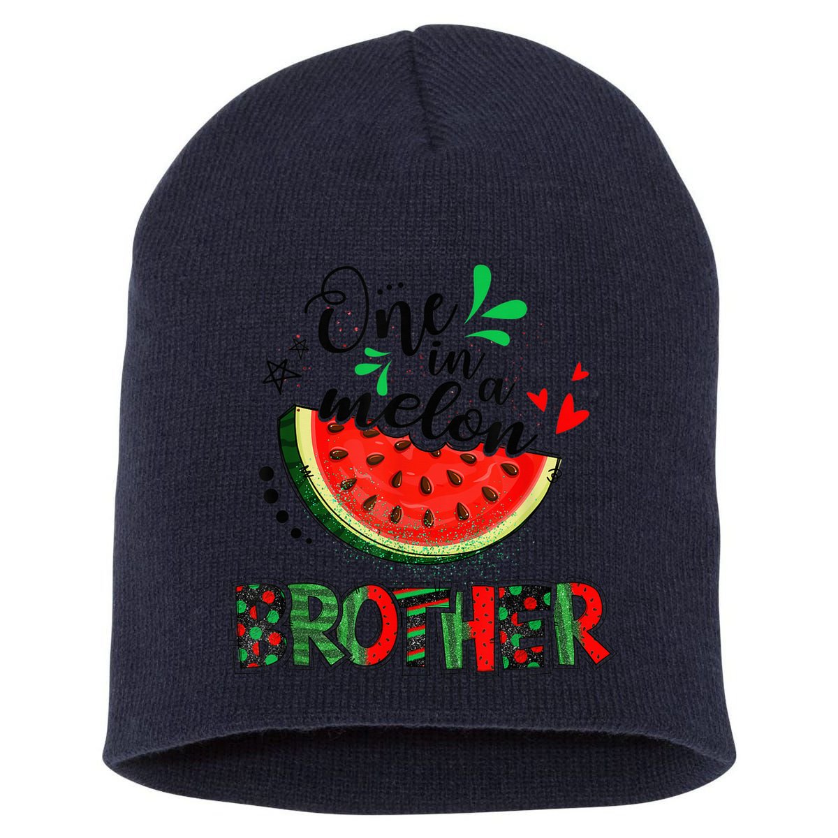 One In A Melon Brother Watermelon Family Matching Summer Short Acrylic Beanie