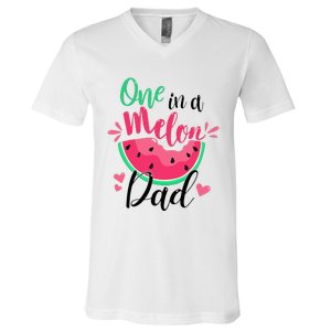 One In A Melon Dad Summer Birthday Party Matching Family V-Neck T-Shirt