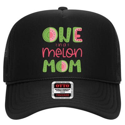 One In A Melon Mom Cute Watermelon First Birthday High Crown Mesh Back Trucker Hat