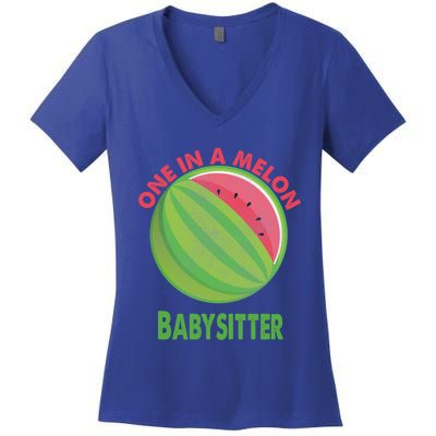 One In A Melon Sitter Watermelon Retiret Cute Gift Women's V-Neck T-Shirt