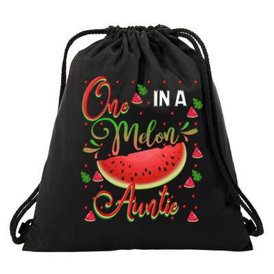 One In A Melon Auntie Watermelon Birthday Family Matching Drawstring Bag